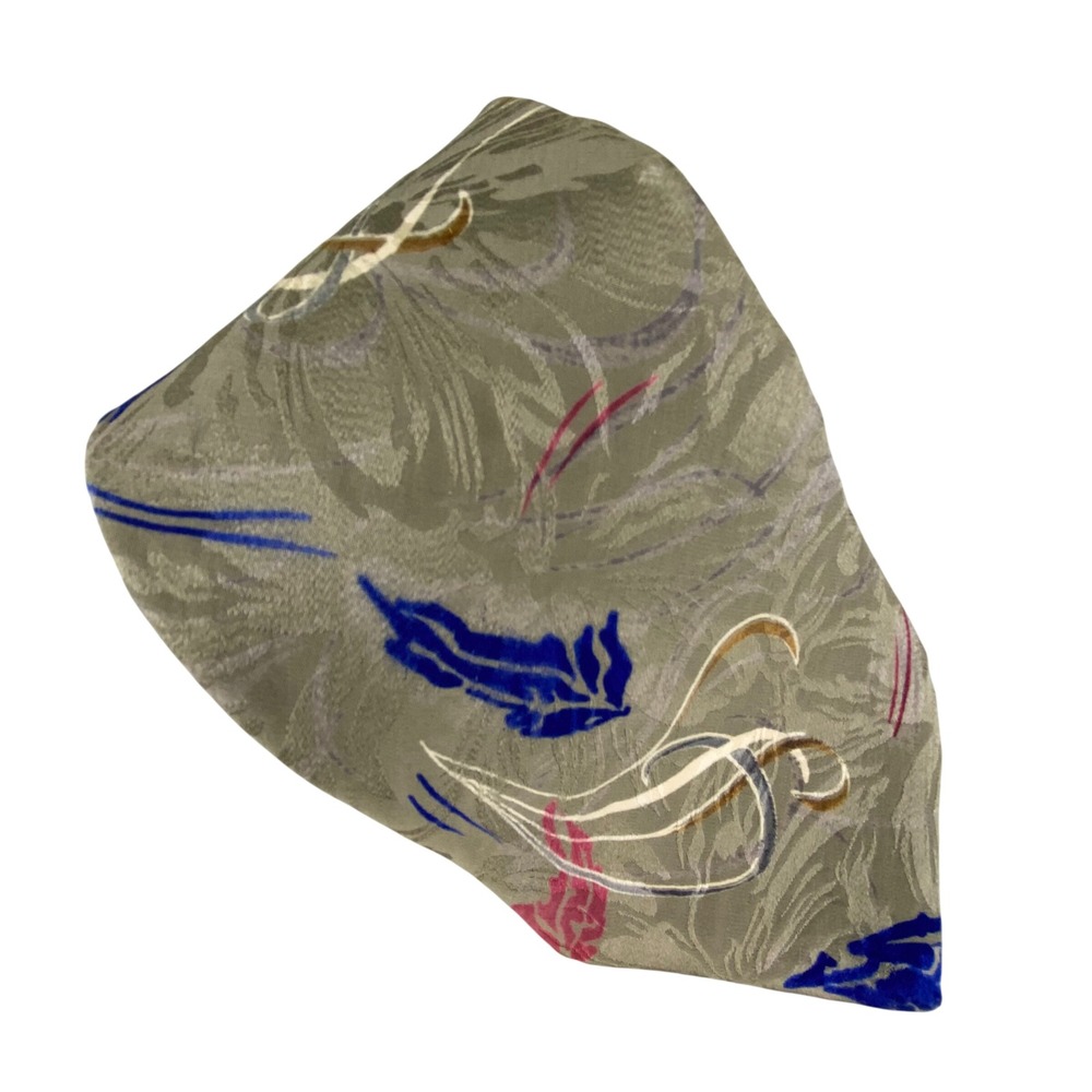 VTG Designer Silk Tie Olive Blue Floral Abstract Hand Finished‎ USA Artsy 57x4